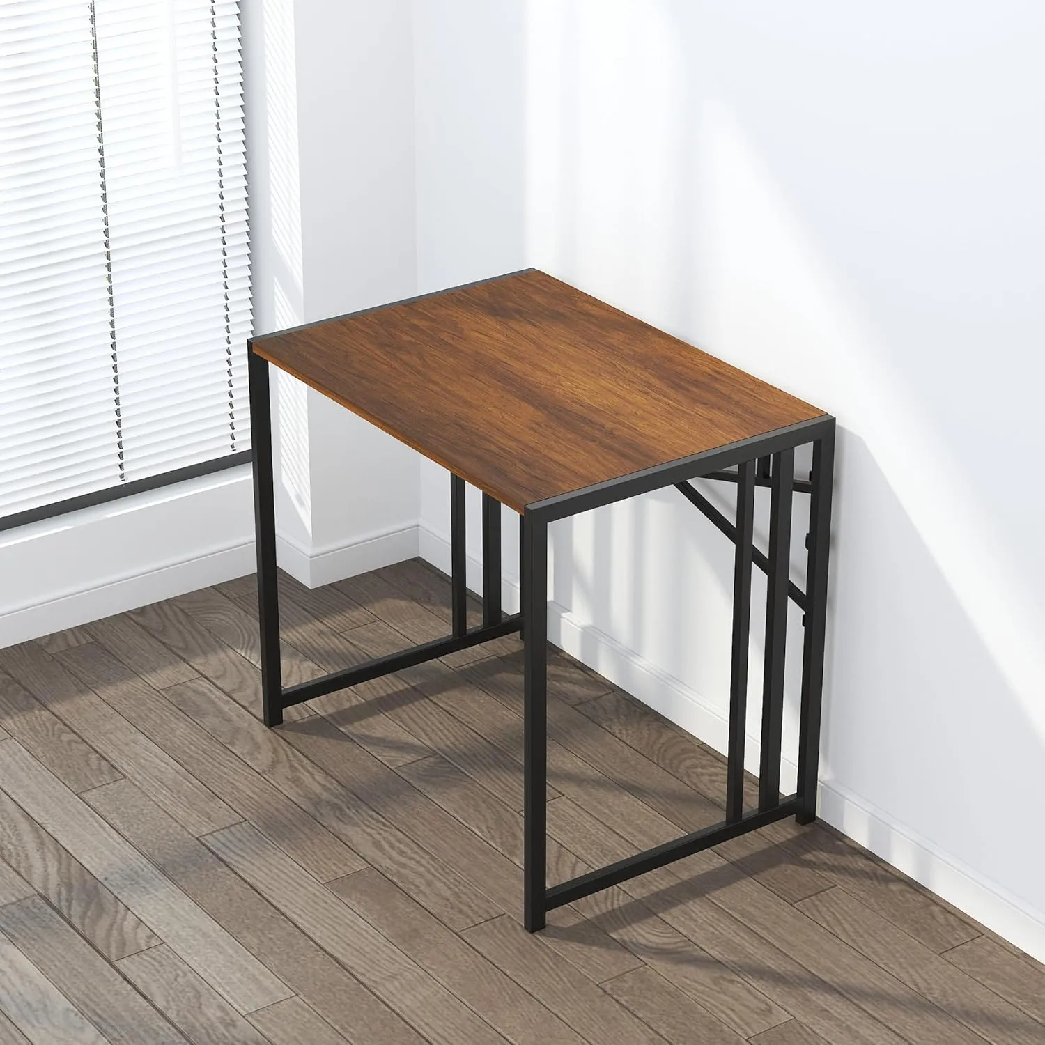 32 inch Folding Small Desk, Writing Gaming Computer Camping Desk for Small Spaces, No Assembly Required Home Office Desk, Mahogany