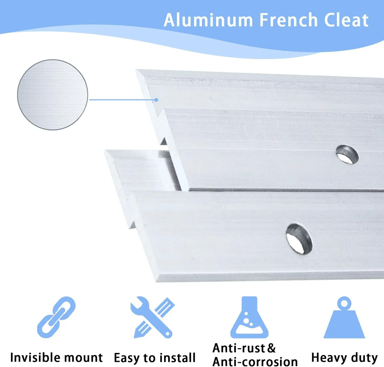 36 Inch French Cleat Hanger, Aluminum French Cleat, Mirror Hanging Hardware, French Cleat Heavy Duty for Panel, Whiteboard, Cabinet, Shelf, Headboard, Art (1 Pair, Support 240lbs)