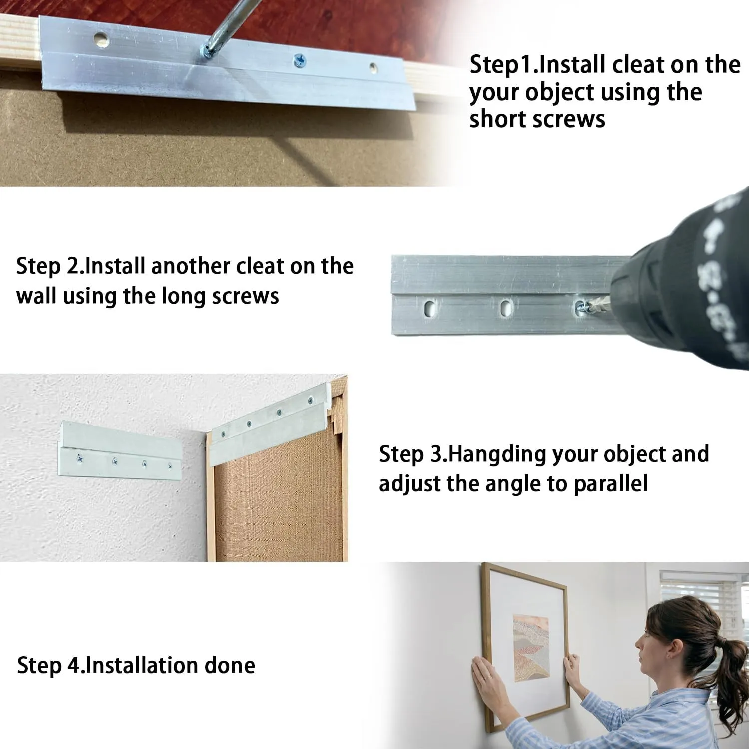 36 Inch French Cleat Hanger, Aluminum French Cleat, Mirror Hanging Hardware, French Cleat Heavy Duty for Panel, Whiteboard, Cabinet, Shelf, Headboard, Art (1 Pair, Support 240lbs)