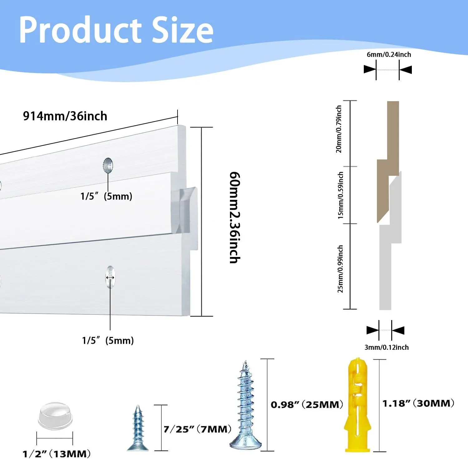 36 Inch French Cleat Hanger, Aluminum French Cleat, Mirror Hanging Hardware, French Cleat Heavy Duty for Panel, Whiteboard, Cabinet, Shelf, Headboard, Art (1 Pair, Support 240lbs)
