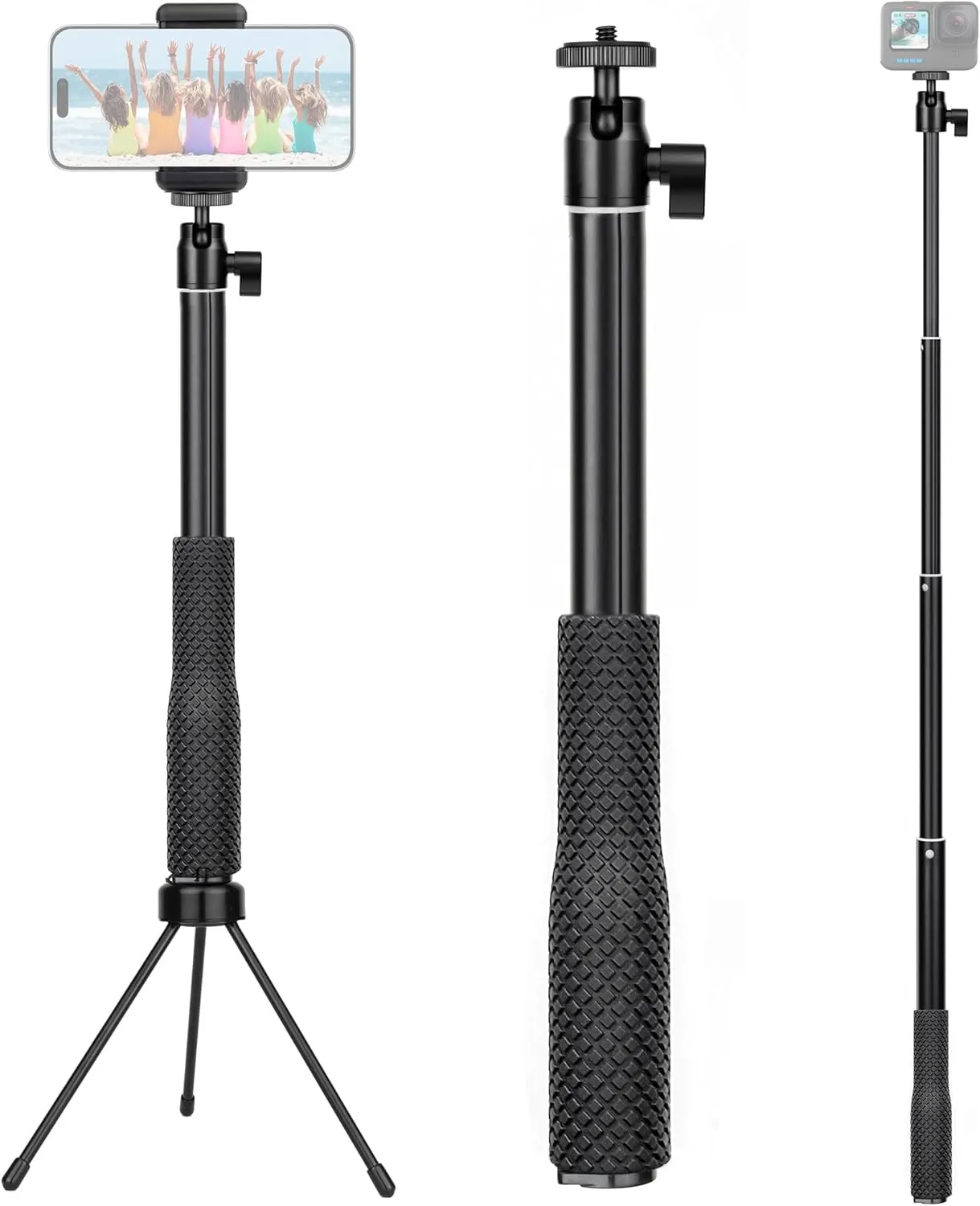 360°Ballhead Waterproof Selfie Stick with Tripod Stand Phone Holder- Underwater Selfie Stick Pole - for Gopro Hero 13 12 11 10 9 Insta360 AKASO DJI OSMO Vlog Diving Monopod