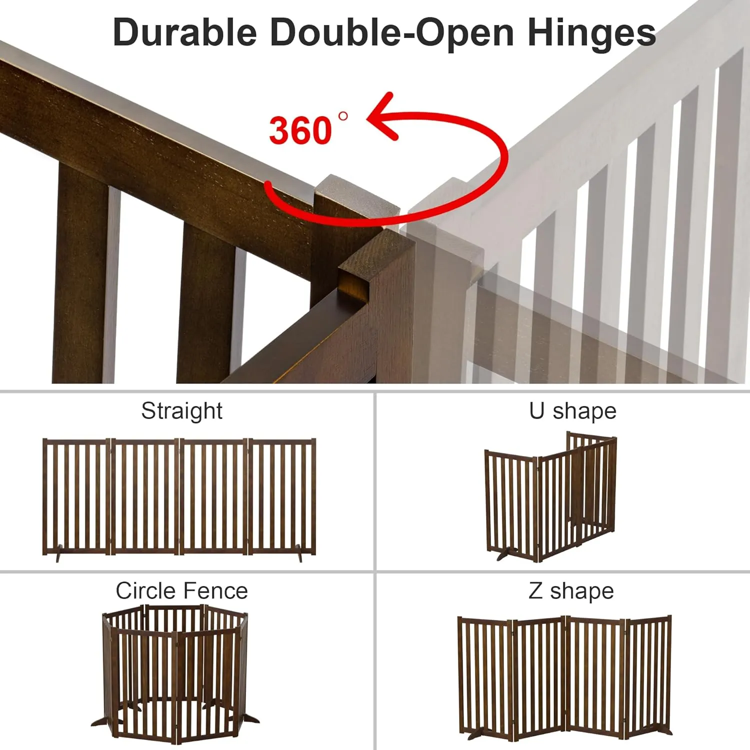 36" Height Extra Tall Freestanding Pet Gate, Solid Wood Folding Safety Fence Wooden Dog Gate with 2 PCs Support Feet Ideal for Stairs, Doorways, Halls, Kitchens, Heavy Duty Gates, 4 Panels, Walnut
