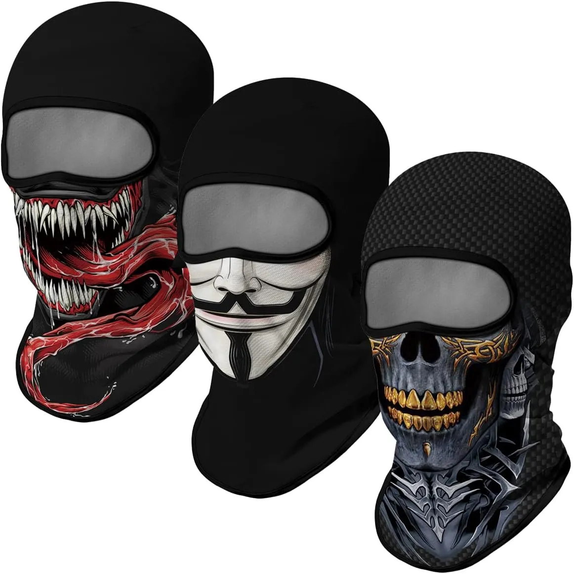 3PCS Balaclava Ski Mask Motorcycle Full Face Mask Outdoor Tactical Hood Headwear Mask Unisex for Cycling Halloween Windproof