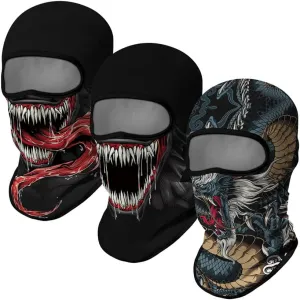 3PCS Balaclava Ski Mask Motorcycle Full Face Mask Outdoor Tactical Hood Headwear Mask Unisex for Cycling Halloween Windproof