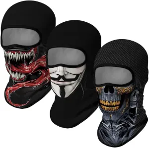 3PCS Balaclava Ski Mask Motorcycle Full Face Mask Outdoor Tactical Hood Headwear Mask Unisex for Cycling Halloween Windproof