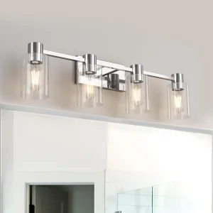4-Light Modern Vanity Light Fixtures Over Mirror, Chrome Bathroom Light Fixtures, Vanity Lights, Wall Sconce with Clear Glass Shade for Bathroom, E26 Base