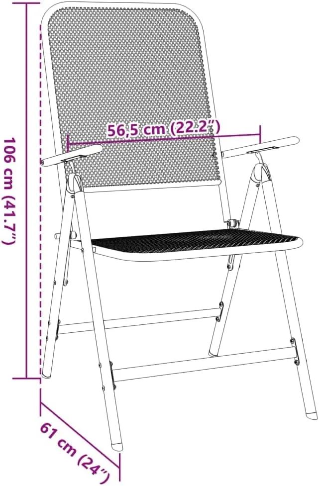 4-Pack Folding Patio Chairs with 7-Position Reclining Backrest, Expanded Metal Mesh Outdoor Lounge Chairs Anthracite for Backyard Poolside Camping Beach