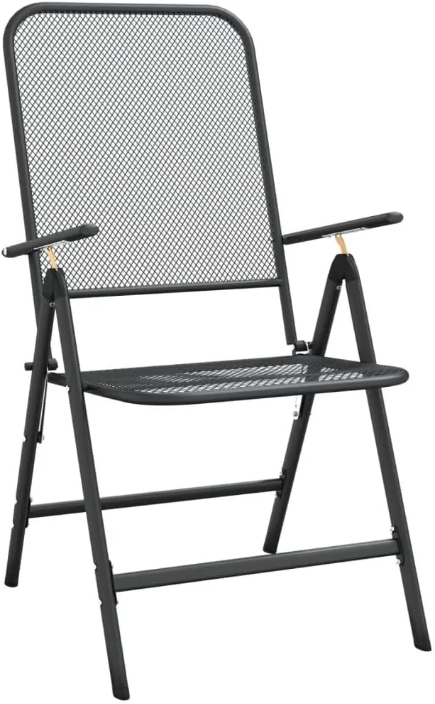4-Pack Folding Patio Chairs with 7-Position Reclining Backrest, Expanded Metal Mesh Outdoor Lounge Chairs Anthracite for Backyard Poolside Camping Beach