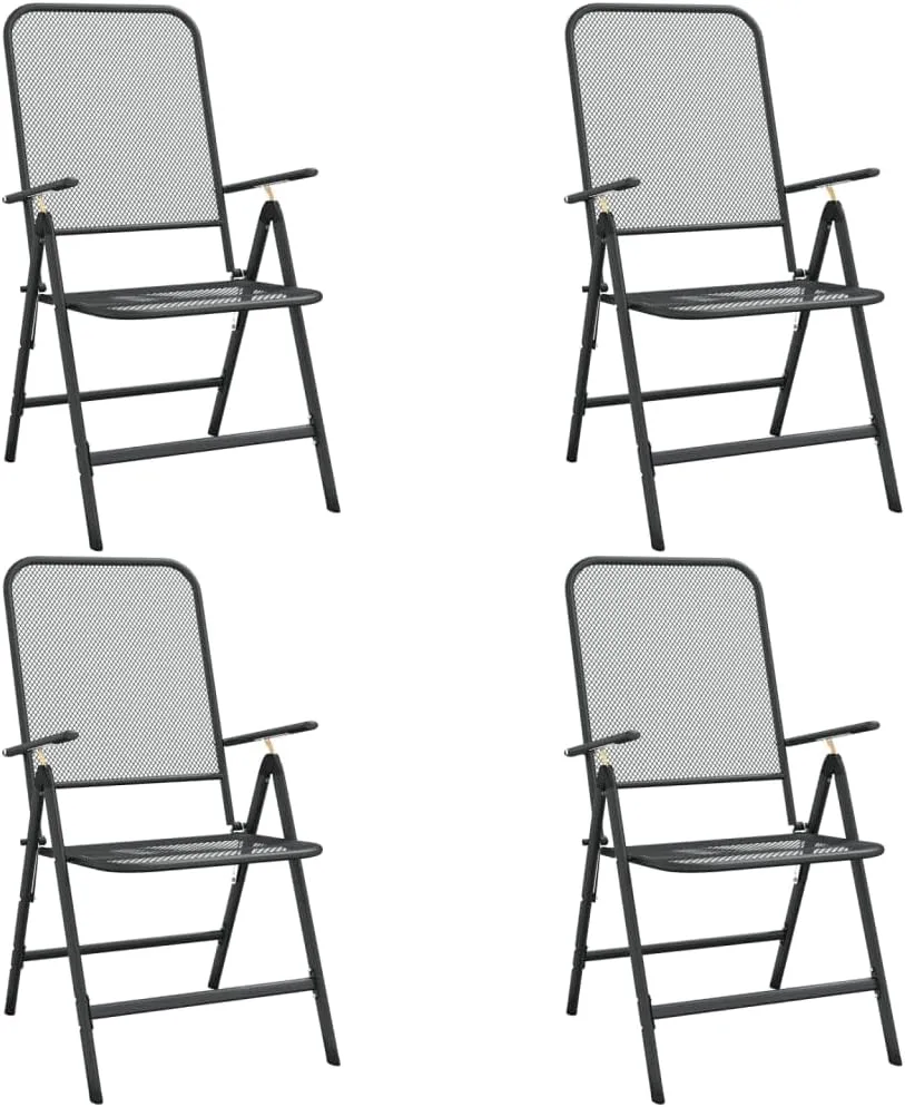 4-Pack Folding Patio Chairs with 7-Position Reclining Backrest, Expanded Metal Mesh Outdoor Lounge Chairs Anthracite for Backyard Poolside Camping Beach