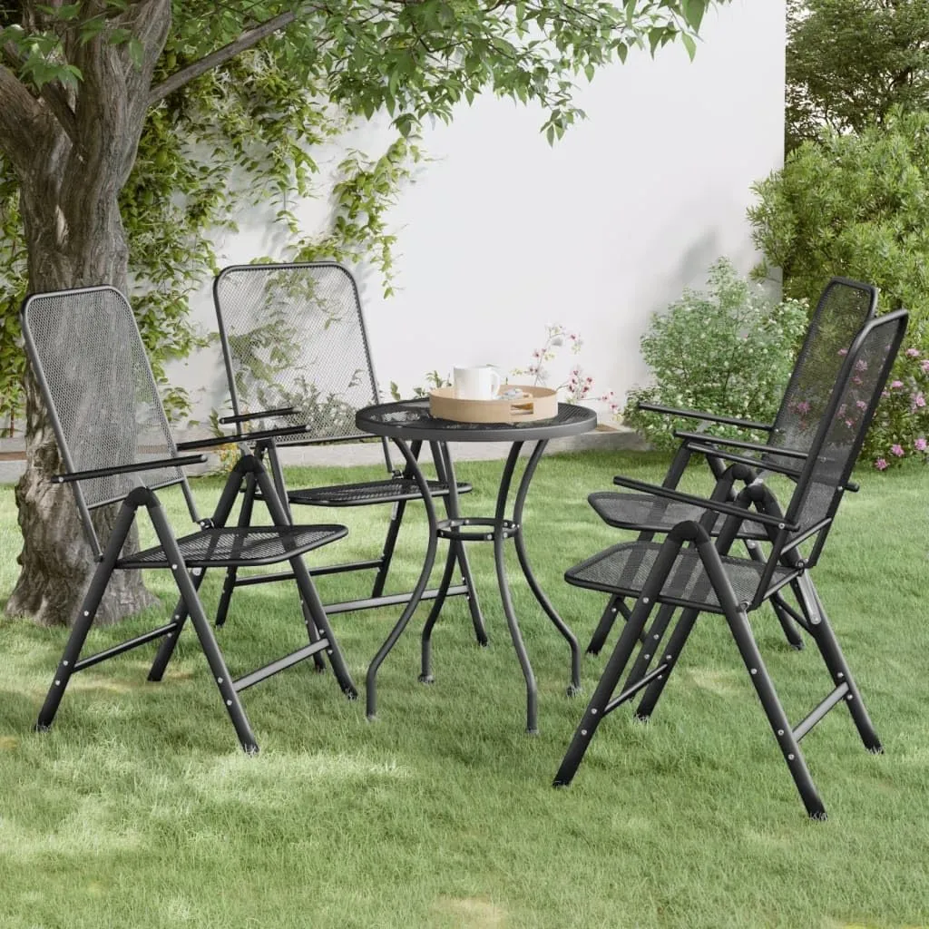 4-Pack Folding Patio Chairs with 7-Position Reclining Backrest, Expanded Metal Mesh Outdoor Lounge Chairs Anthracite for Backyard Poolside Camping Beach