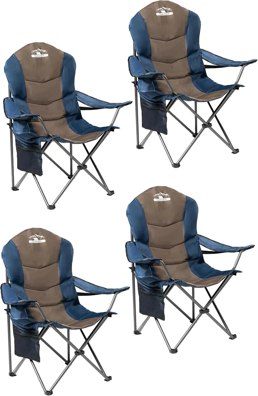 4-Pack High-Back Padded Camping Chairs - Portable Outdoor Folding Chairs for Adults (400lbs Capacity, Blue & Brown)