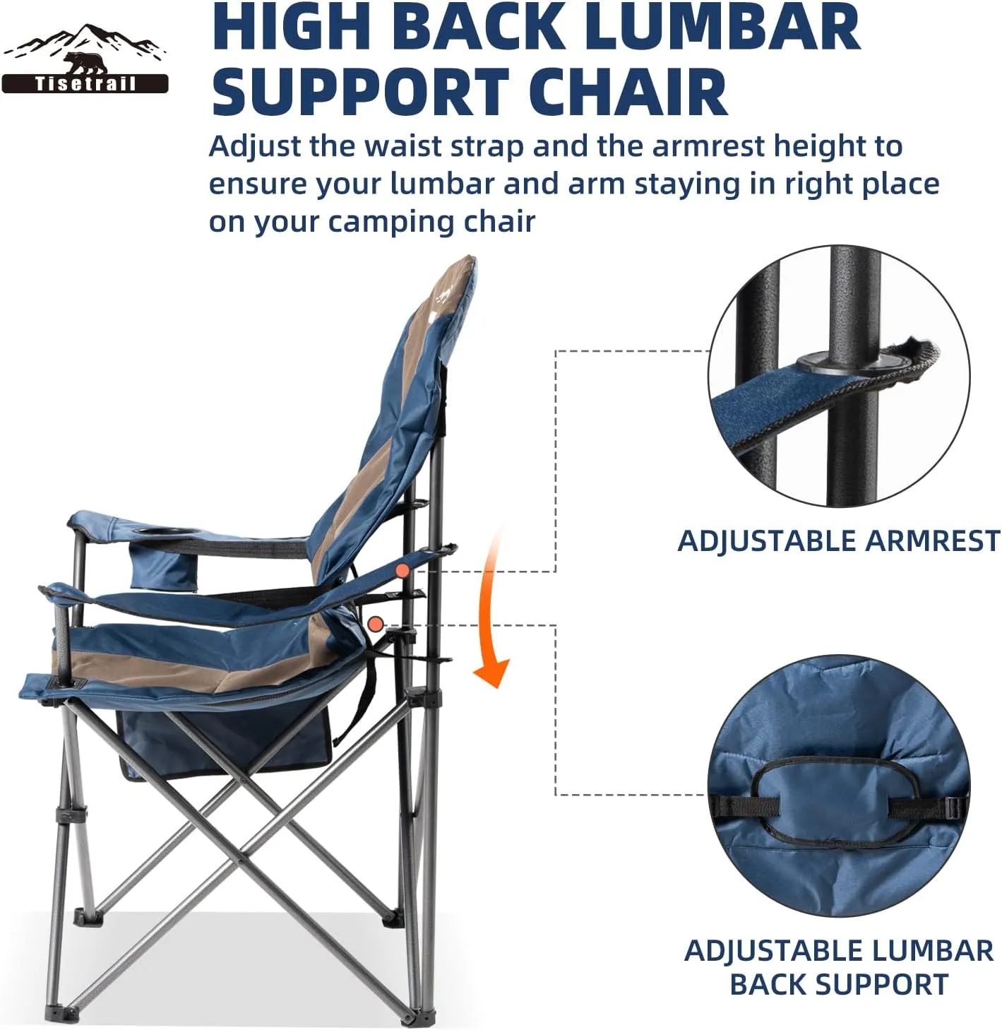 4-Pack High-Back Padded Camping Chairs - Portable Outdoor Folding Chairs for Adults (400lbs Capacity, Blue & Brown)