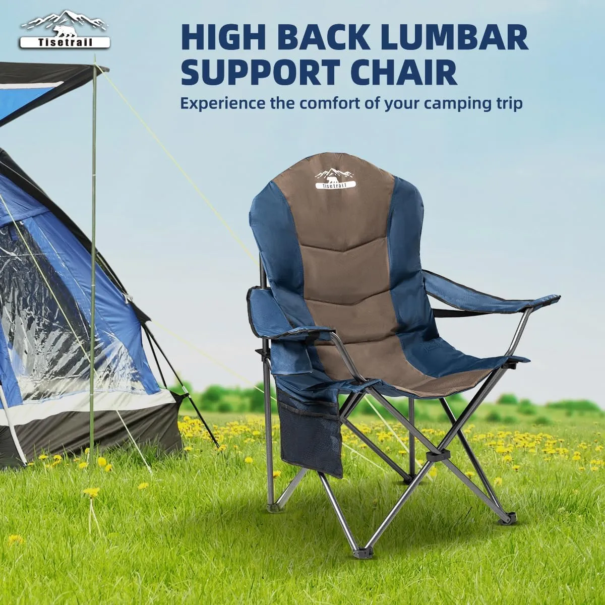 4-Pack High-Back Padded Camping Chairs - Portable Outdoor Folding Chairs for Adults (400lbs Capacity, Blue & Brown)
