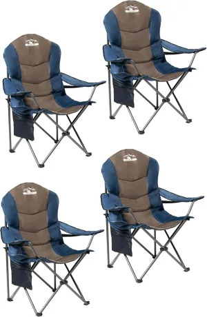 4-Pack High-Back Padded Camping Chairs - Portable Outdoor Folding Chairs for Adults (400lbs Capacity, Blue & Brown)