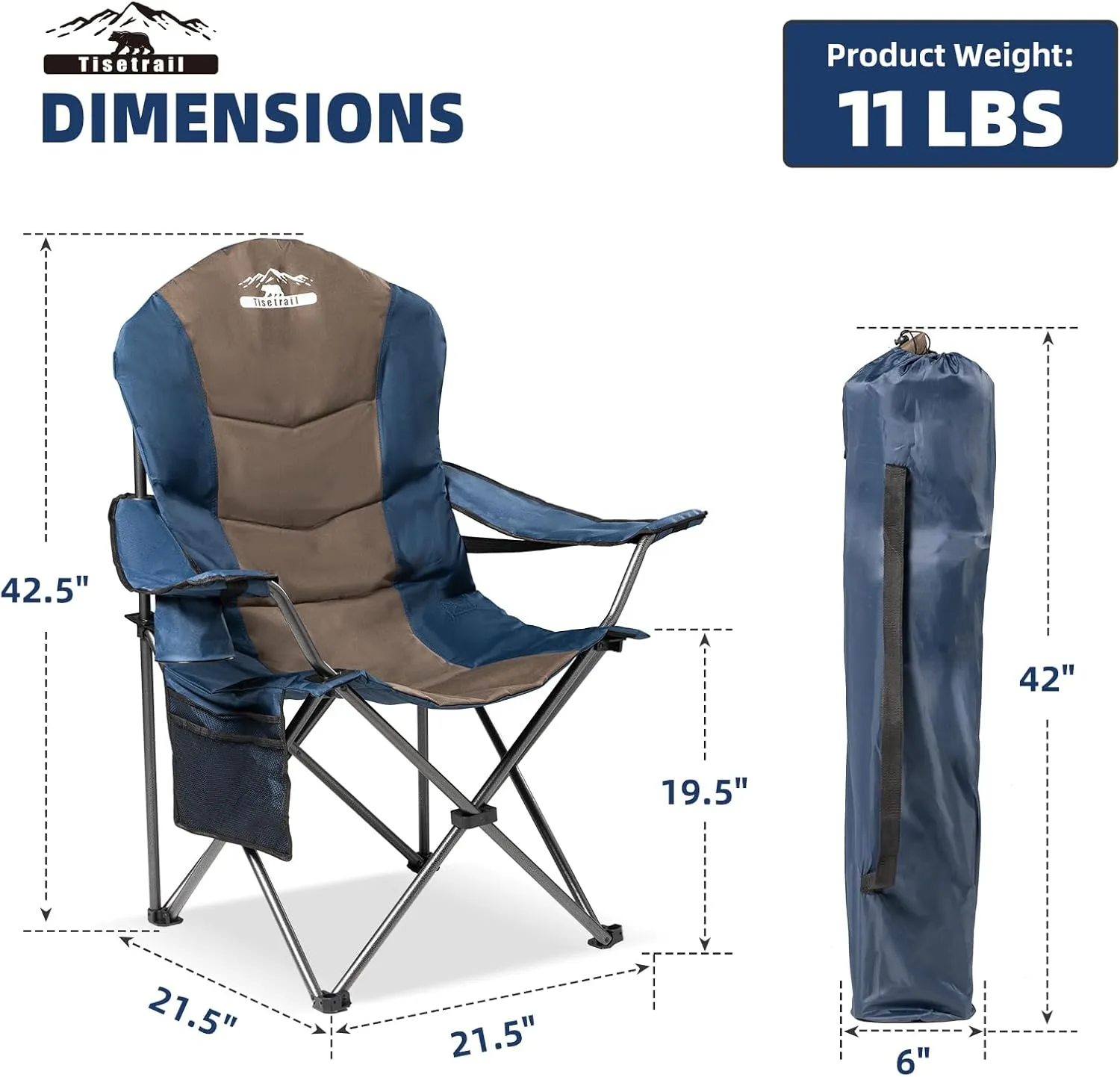 4-Pack High-Back Padded Camping Chairs - Portable Outdoor Folding Chairs for Adults (400lbs Capacity, Blue & Brown)
