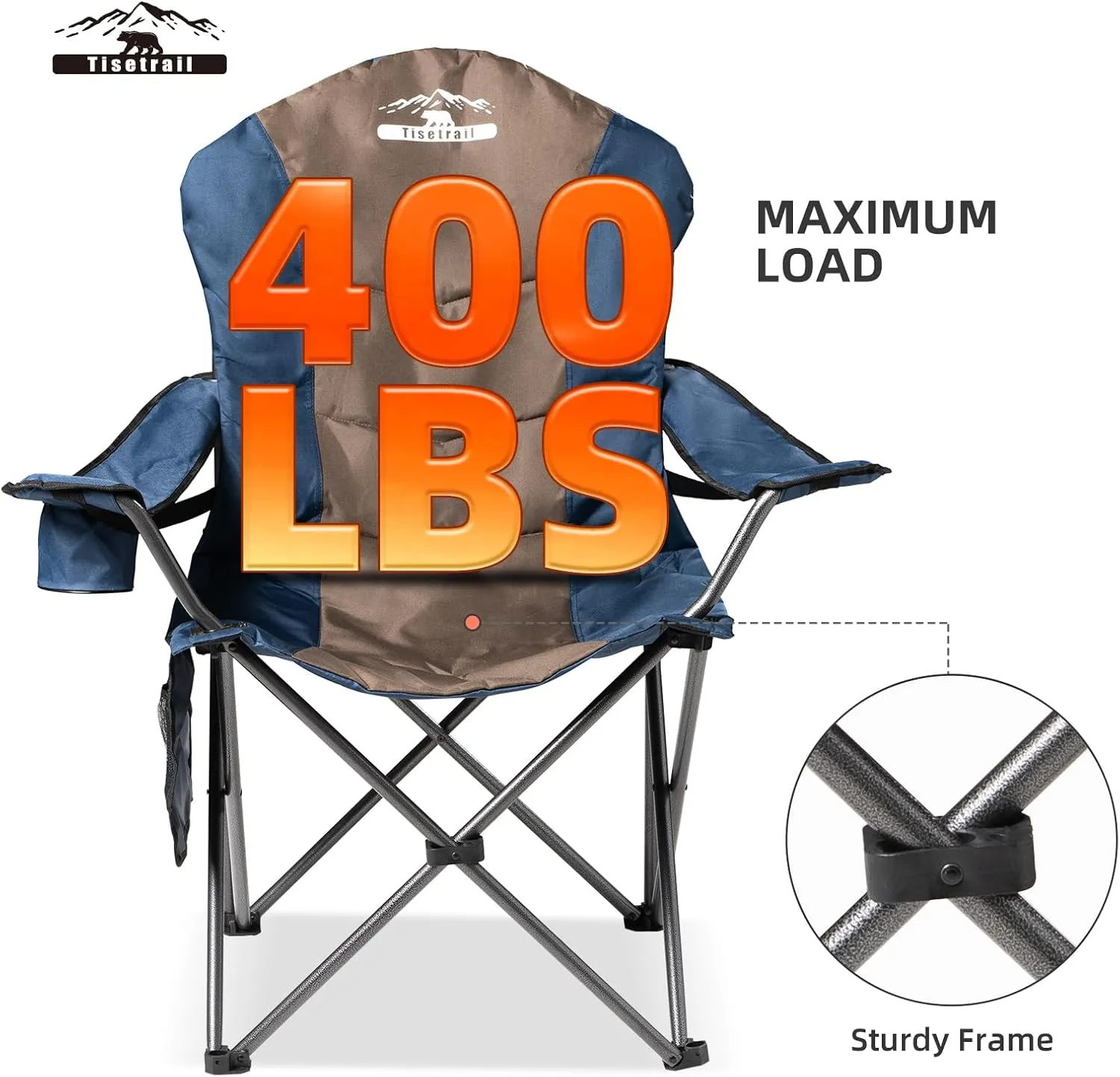 4-Pack High-Back Padded Camping Chairs - Portable Outdoor Folding Chairs for Adults (400lbs Capacity, Blue & Brown)