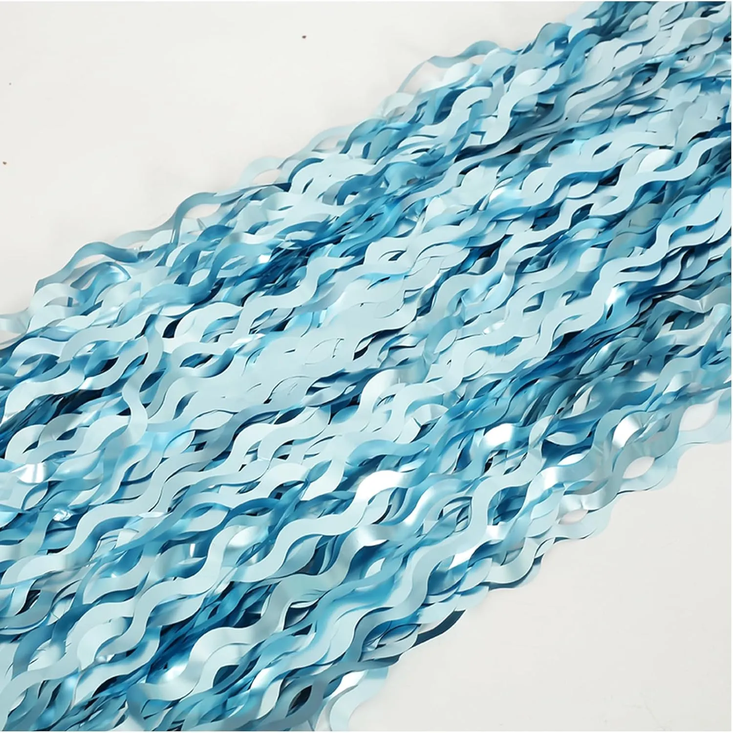 4 Pack Wavy Blue Foil Fringe Curtain 3.3x6.6 Feet | Blue Streamers Tinsel Backdrop for Under The Sea Party Decorations | Ocean Backdrop | Mermaid Birthday Decorations