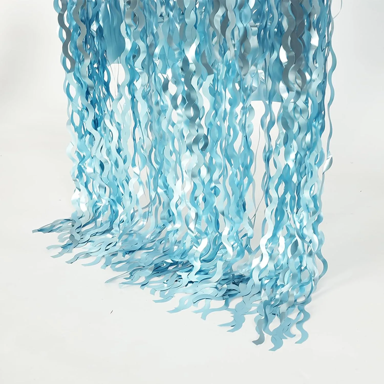 4 Pack Wavy Blue Foil Fringe Curtain 3.3x6.6 Feet | Blue Streamers Tinsel Backdrop for Under The Sea Party Decorations | Ocean Backdrop | Mermaid Birthday Decorations