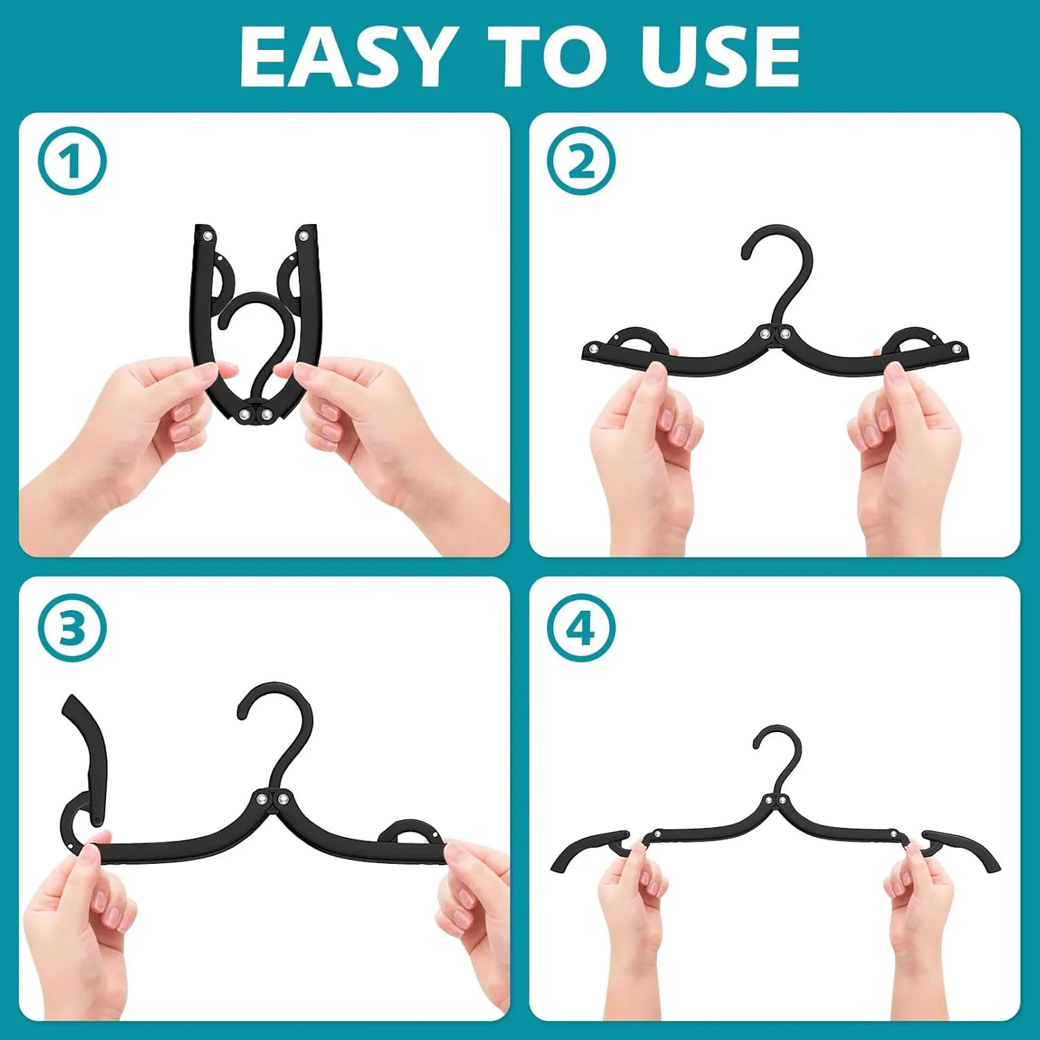 40 Pcs Portable Foldable Travel Hanger Organizer, Plastic Travel Accessories Essentials Clothes Drying Rack Folding Hangers for Traveling Camping RV Cruises, Black