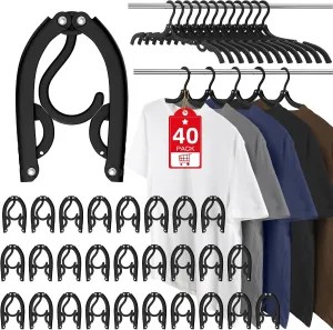 40 Pcs Portable Foldable Travel Hanger Organizer, Plastic Travel Accessories Essentials Clothes Drying Rack Folding Hangers for Traveling Camping RV Cruises, Black