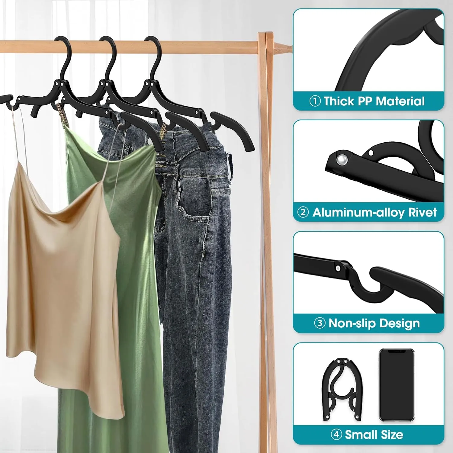 40 Pcs Portable Foldable Travel Hanger Organizer, Plastic Travel Accessories Essentials Clothes Drying Rack Folding Hangers for Traveling Camping RV Cruises, Black