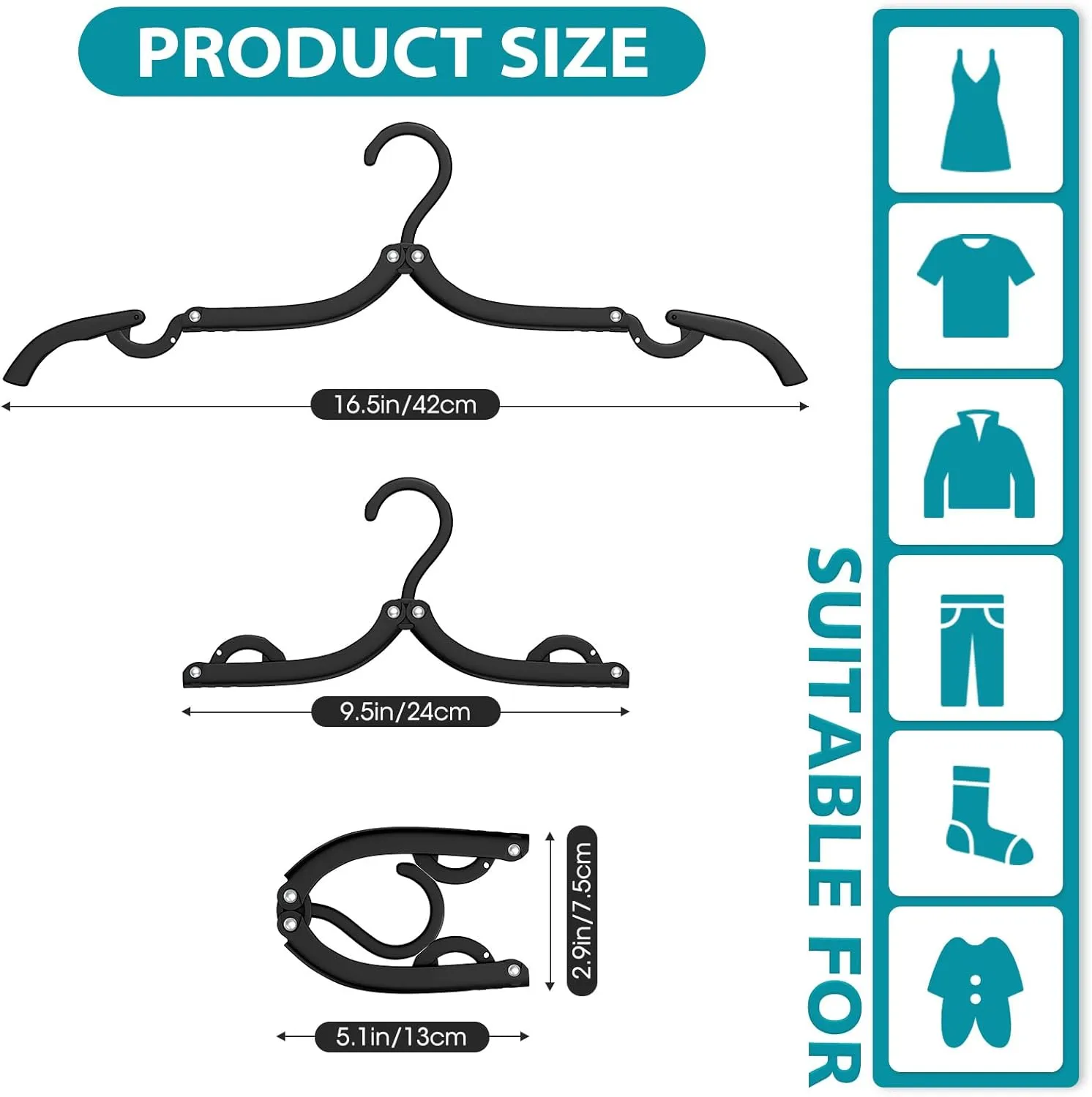 40 Pcs Portable Foldable Travel Hanger Organizer, Plastic Travel Accessories Essentials Clothes Drying Rack Folding Hangers for Traveling Camping RV Cruises, Black