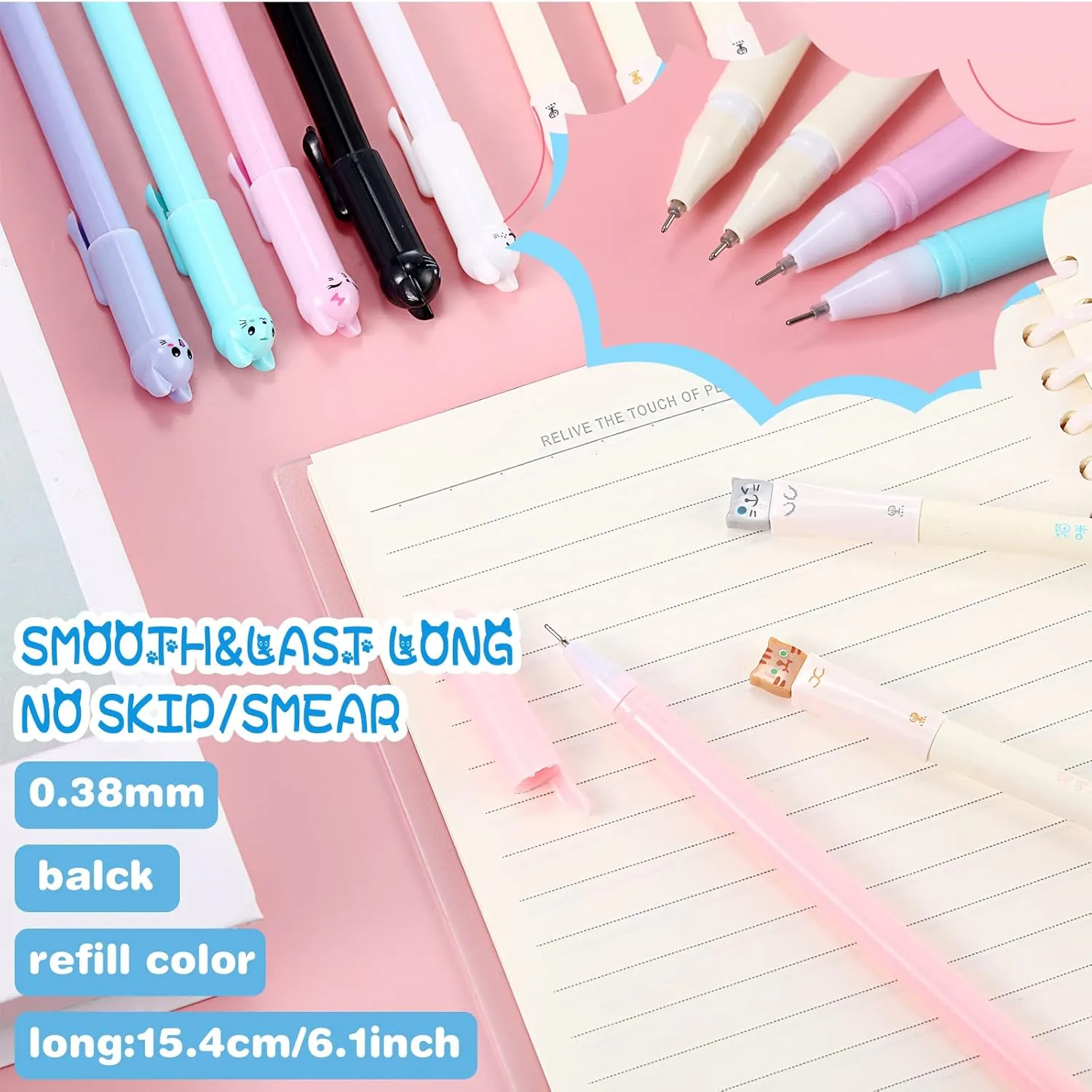 400 Pcs Cute Cat Stationery Set Cartoon Kawaii Stationary Office Supplies Including Gel Ink Pens Sticky Memos Notes Telescopic Pencil Pouch Bag Tapes Album Sticker (Blue)