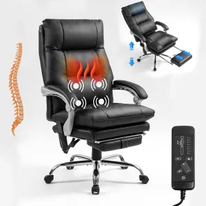 400lbs Executive Leather Office Chair with Ergonomic Design and Reclining Function - Comfortable Computer Desk Chair with Integrated Foot Rest-Black & Comfort