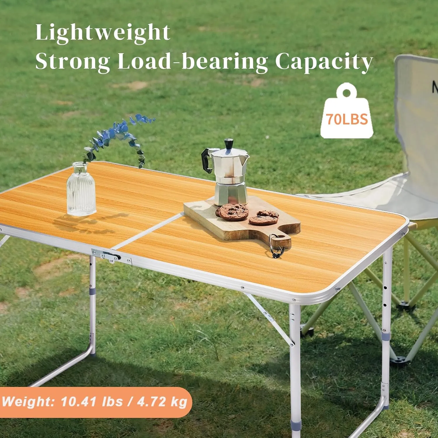 4ft Folding Camping Table, Multipurpose Rectangular Picnic Tables, Portable Outdoor Lightweight Foldable Table with Carry Handle and Adjustable Legs for Tailgating Events Patio Party Dining
