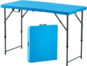 4FT Folding Table, Portable Dining Table For Picnic, Heavy Duty Trestle Table, Lightweight Card Table for Indoor Outdoor Camping Patio Backyard Party, Easy to Transport with Carry Handle ( Color : Blu