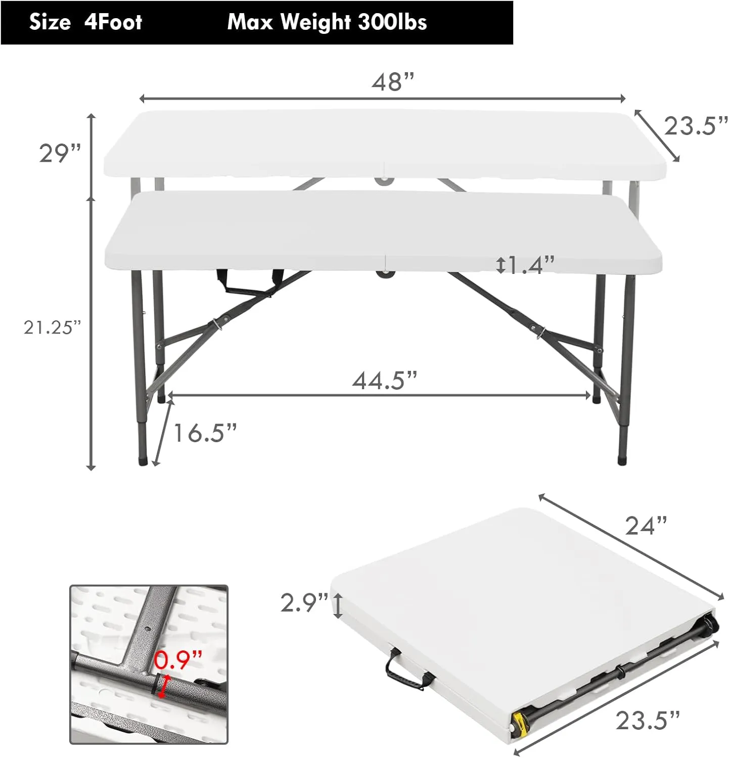 4ft Folding Table,Sturdy Outdoor Folding Table,Perfect for Camping Picnics Parties Durable Foldable Table with Easy Setup Ideal Portable Folding Tables for Indoor & Outdoor Use