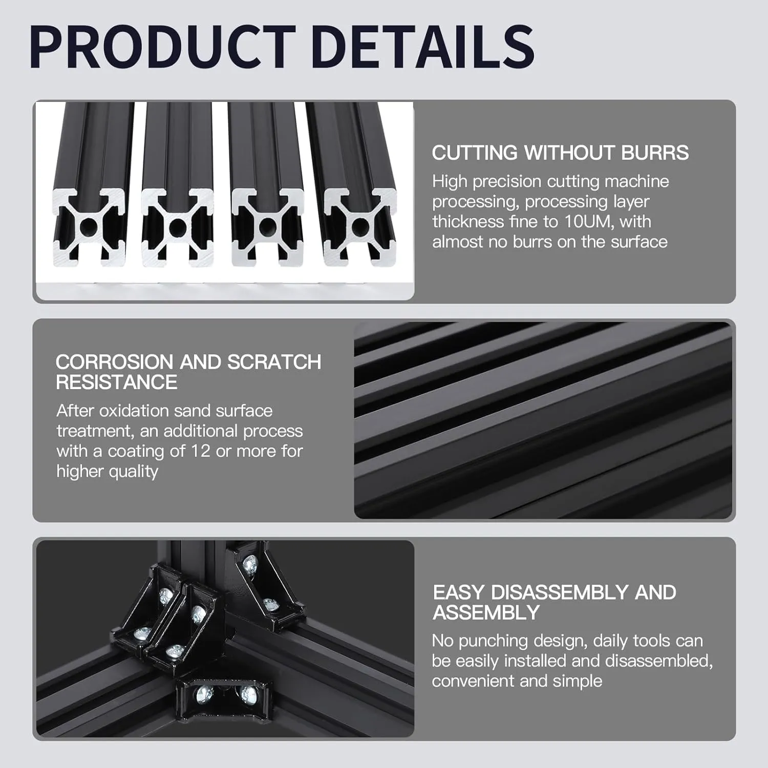 4pcs 600mm T Slot 2020 Aluminum Extrusion European Standard Anodized Linear Rail for 3D Printer Parts and CNC DIY Black