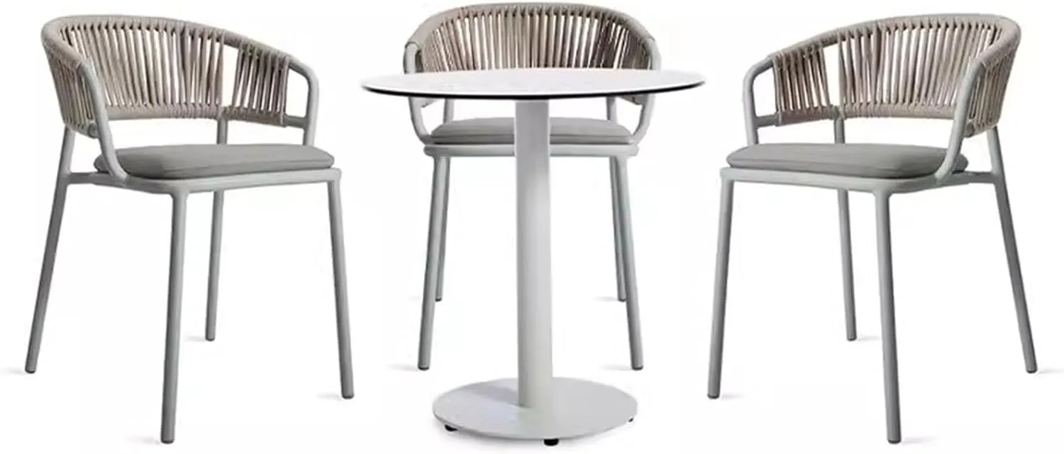 5 Piece Outdoor Patio Furniture Set with 3 Chairs and Imitation Marble Table, Patio Dining Set for Deck Beach Yard