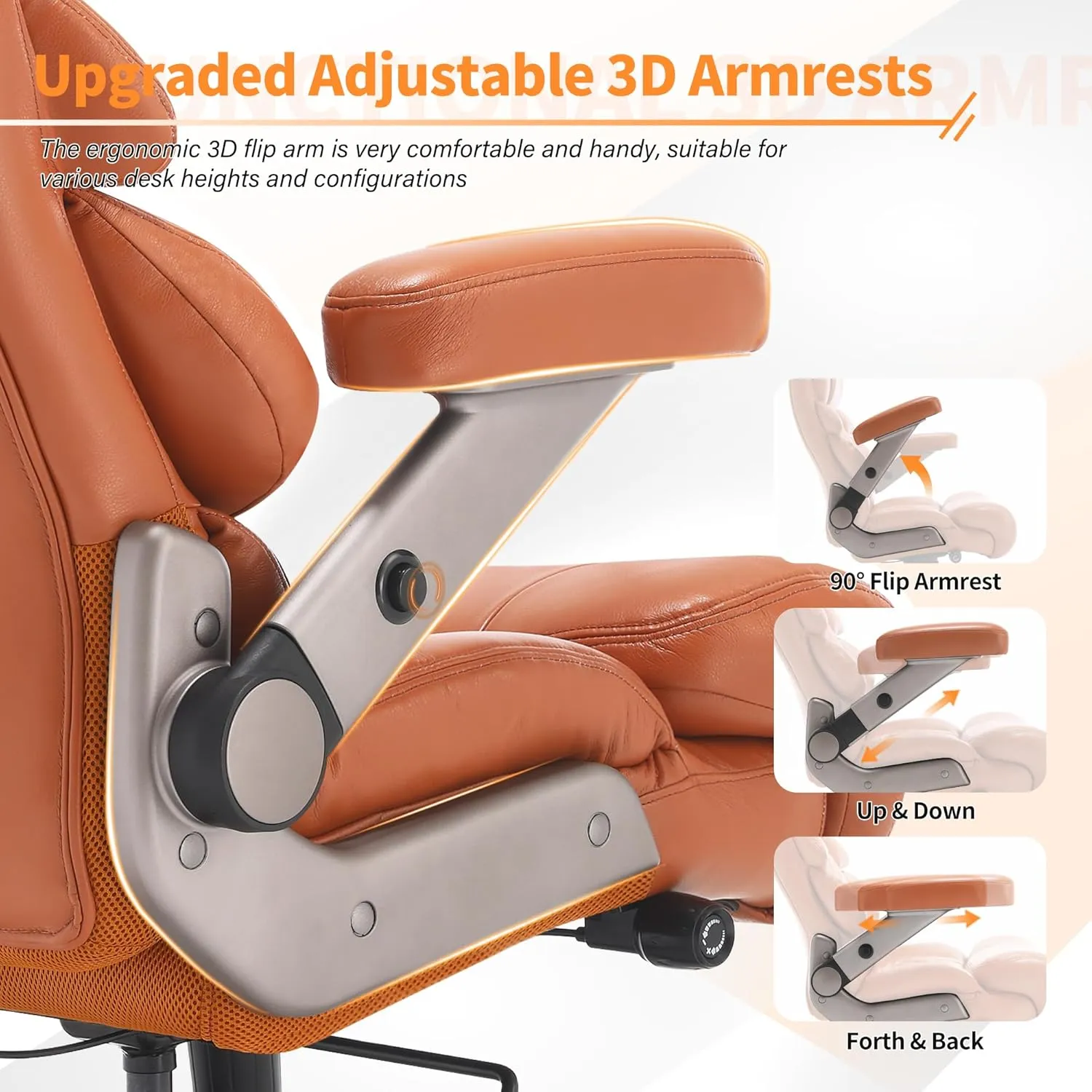 500lbs Big and Tall Office Chair-Large Computer Chair with Adjustable Lumbar Support 3D Flip Arms Plus Size Wheels, High Back Executive Desk Chair, Heavy Duty Metal Base, Thick Padded Wide Seat