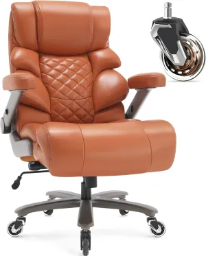 500lbs Big and Tall Office Chair-Large Computer Chair with Adjustable Lumbar Support 3D Flip Arms Plus Size Wheels, High Back Executive Desk Chair, Heavy Duty Metal Base, Thick Padded Wide Seat