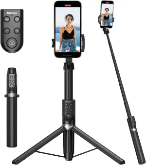 51'' Selfie Tripod for iPhone, King Ma Extendable Cell Phone Stick with W/T Remote Phone Tripod Stand for Video Recording Compatible with ISO 15 and Above Devices