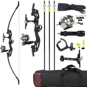 53" Recurve Bow Fishing Bowfishing Kit - Archery 30/40LBS Takedown Bowfishing Bow with Fishing Reel & Solid Arrows for Outdoor Hunting Shoot Fish Complete Set - RH Only