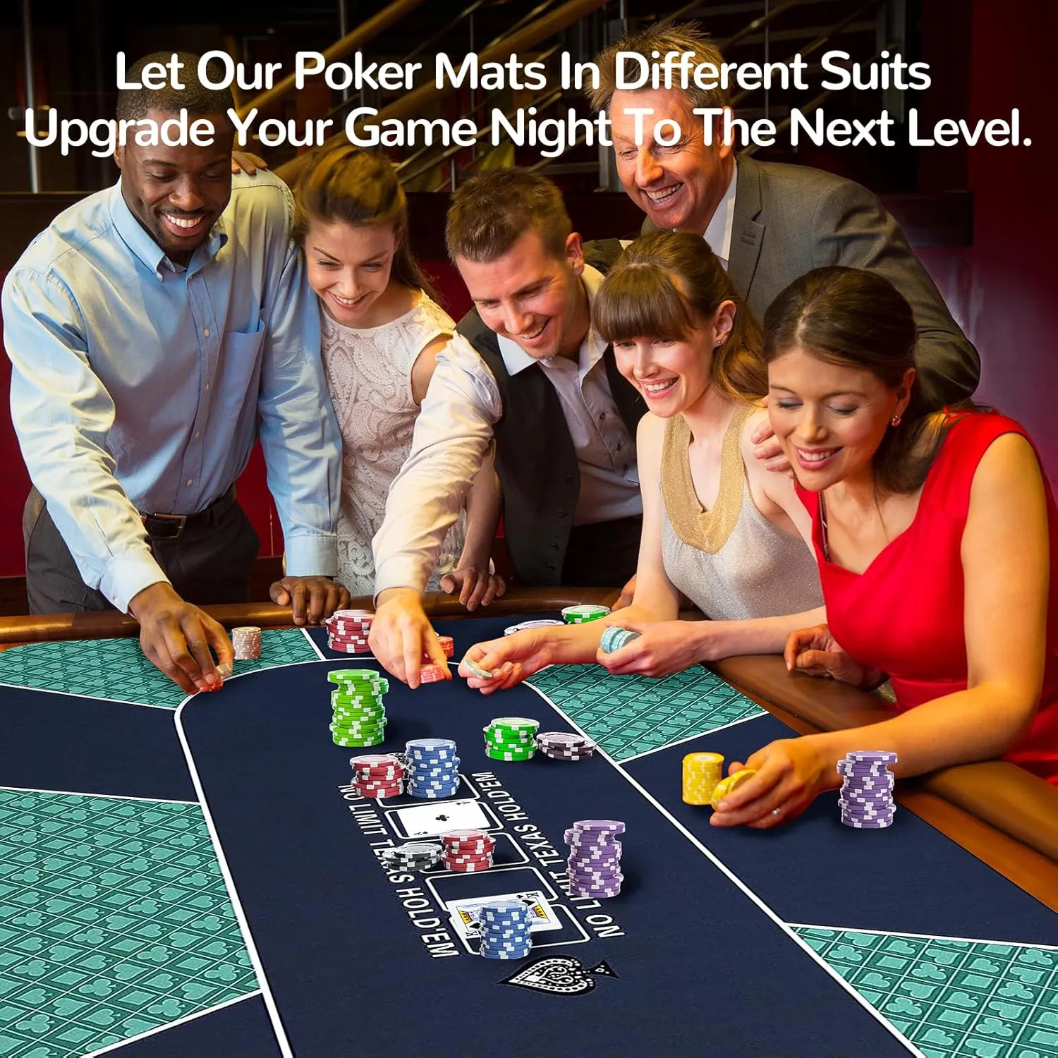 55" x 27" Waterproof Poker Table Mat, Super Soft Texas Hold'em Poker Mat with Smooth Premium Surface,Portable Zipper Handbag for Parties, Home Entertainment, Blackjack/Casino Game Night