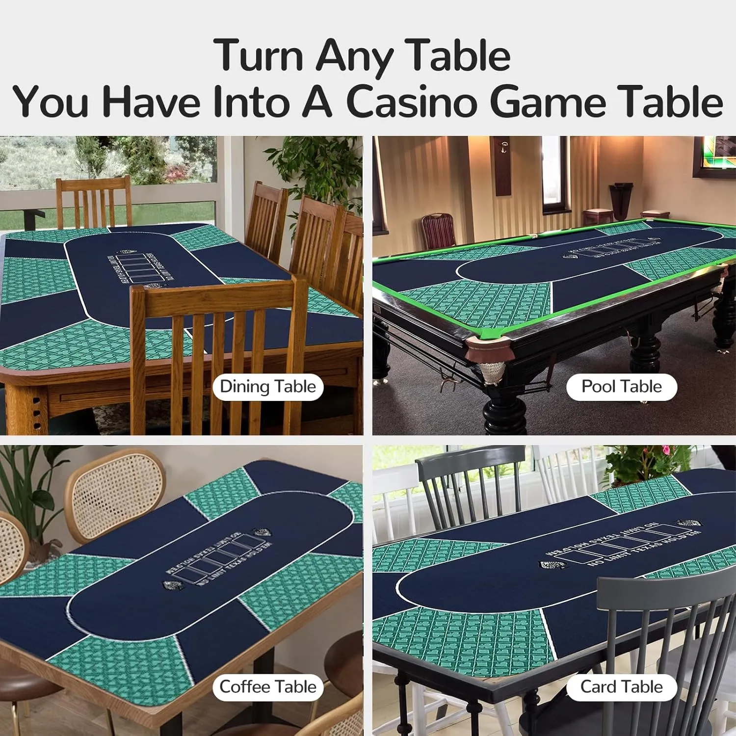55" x 27" Waterproof Poker Table Mat, Super Soft Texas Hold'em Poker Mat with Smooth Premium Surface,Portable Zipper Handbag for Parties, Home Entertainment, Blackjack/Casino Game Night