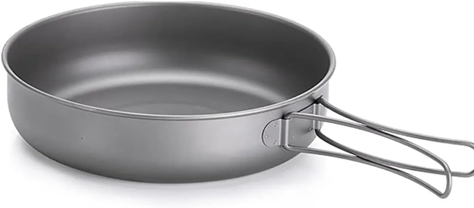 5.9''/6.7''Ultralight Titanium Fry Pan with Folding Handle, Portable Outdoor Survival Cooking Frying Pan for Camping and Backpacking Stoves