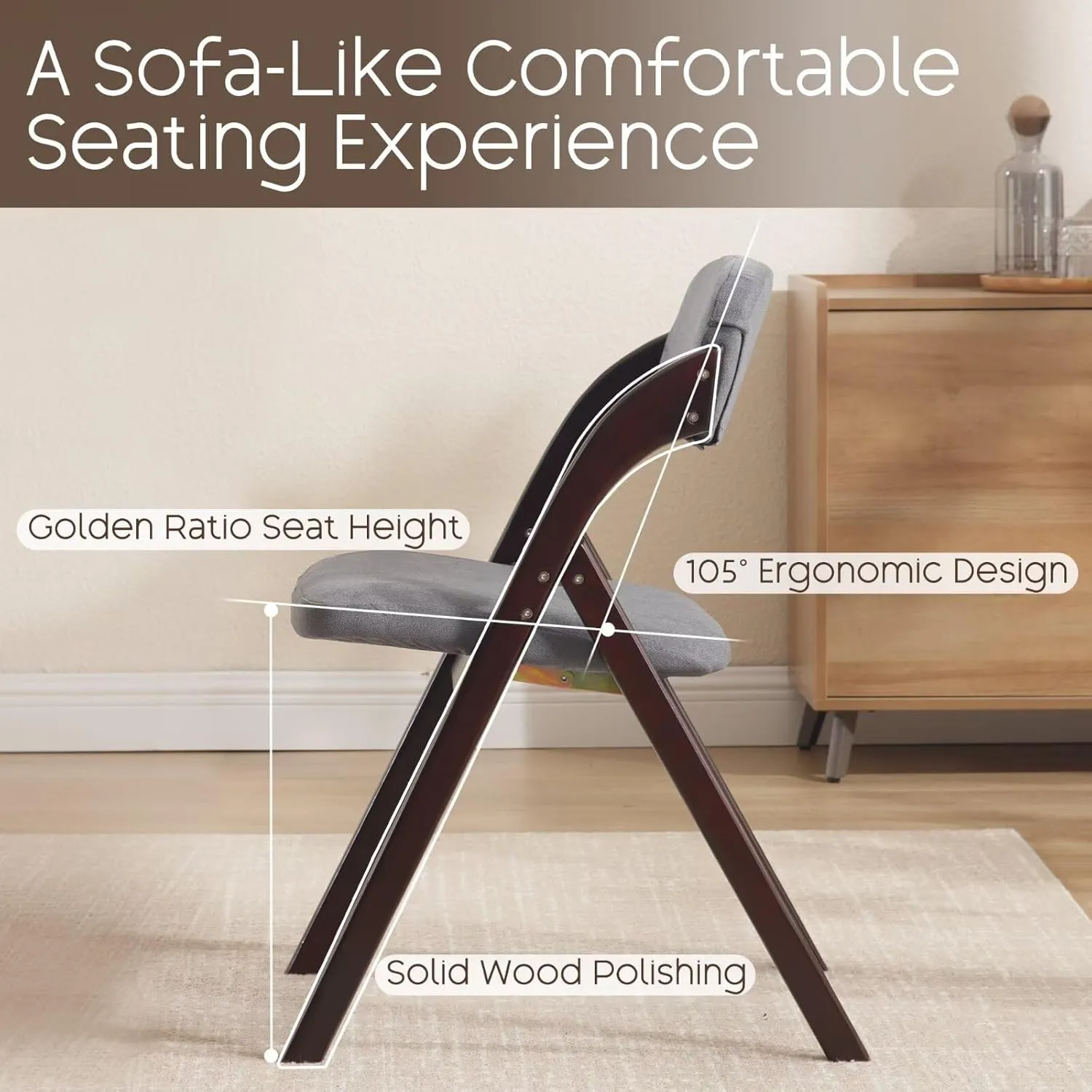6-Pack Folding Chairs with Cushion Linen Padded Foldable Dining Chairs Walnut Wooden Folding Chairs for Dining Rooms Parties Offices Indoor Outdoor Dark Grey