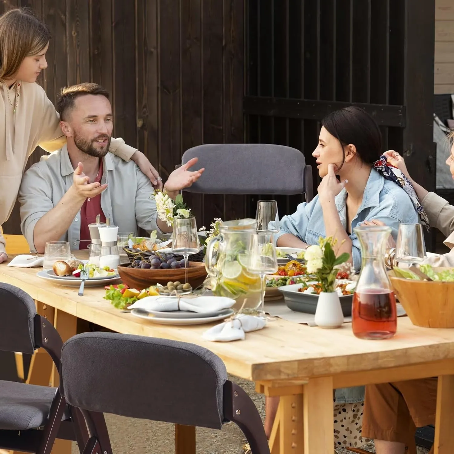 6-Pack Folding Chairs with Cushion Linen Padded Foldable Dining Chairs Walnut Wooden Folding Chairs for Dining Rooms Parties Offices Indoor Outdoor Dark Grey