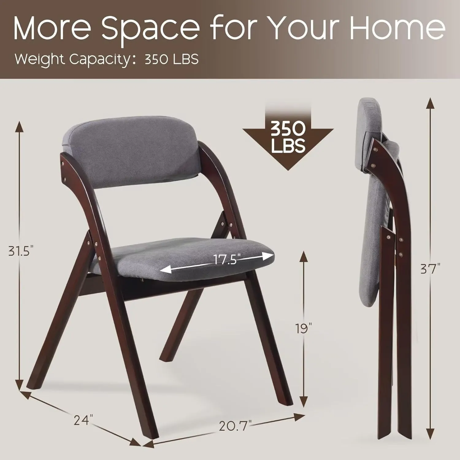 6-Pack Folding Chairs with Cushion Linen Padded Foldable Dining Chairs Walnut Wooden Folding Chairs for Dining Rooms Parties Offices Indoor Outdoor Dark Grey