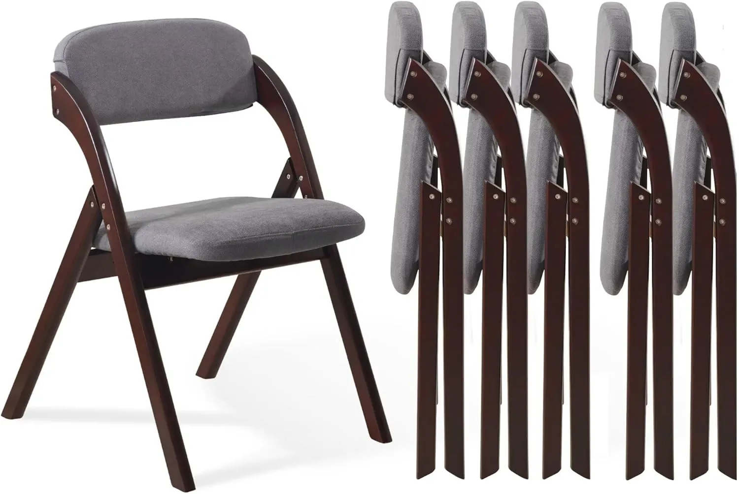 6-Pack Folding Chairs with Cushion Linen Padded Foldable Dining Chairs Walnut Wooden Folding Chairs for Dining Rooms Parties Offices Indoor Outdoor Dark Grey