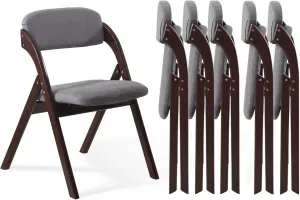 6-Pack Folding Chairs with Cushion Linen Padded Foldable Dining Chairs Walnut Wooden Folding Chairs for Dining Rooms Parties Offices Indoor Outdoor Dark Grey