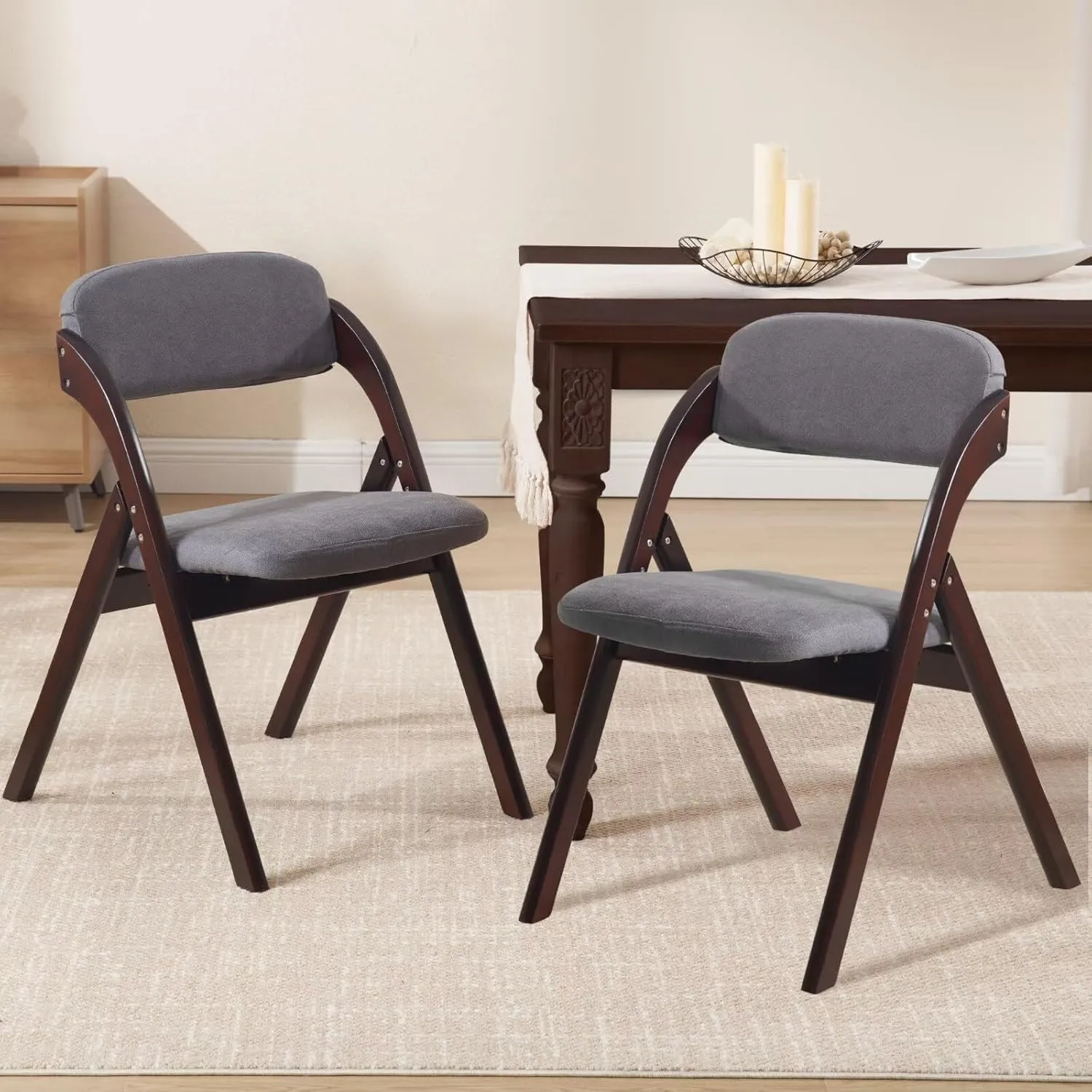 6-Pack Folding Chairs with Cushion Linen Padded Foldable Dining Chairs Walnut Wooden Folding Chairs for Dining Rooms Parties Offices Indoor Outdoor Dark Grey