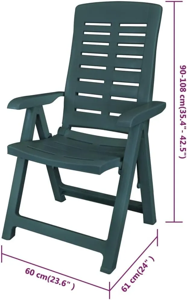 6-Pack Green Plastic Reclining Patio Chairs, Outdoor Lounge Chairs with 4 Adjustable Positions, Foldable Lawn Furniture for Poolside, Camping, Beach and Backyard