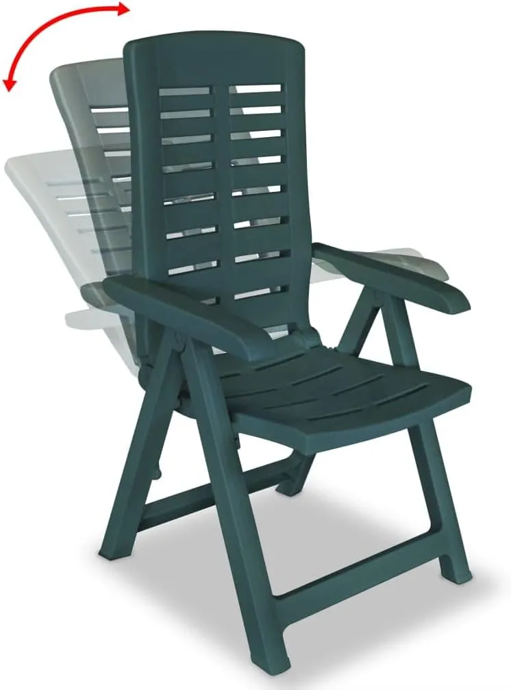 6-Pack Green Plastic Reclining Patio Chairs, Outdoor Lounge Chairs with 4 Adjustable Positions, Foldable Lawn Furniture for Poolside, Camping, Beach and Backyard