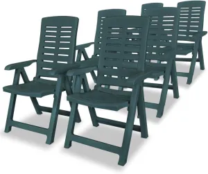 6-Pack Green Plastic Reclining Patio Chairs, Outdoor Lounge Chairs with 4 Adjustable Positions, Foldable Lawn Furniture for Poolside, Camping, Beach and Backyard