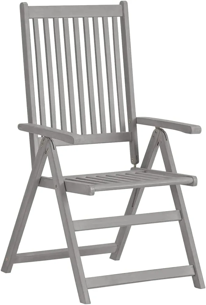 6-Piece Solid Acacia Wood Patio Reclining Chairs with Cushions - Adjustable Gray Outdoor Lounge Furniture for Garden Backyard Poolside